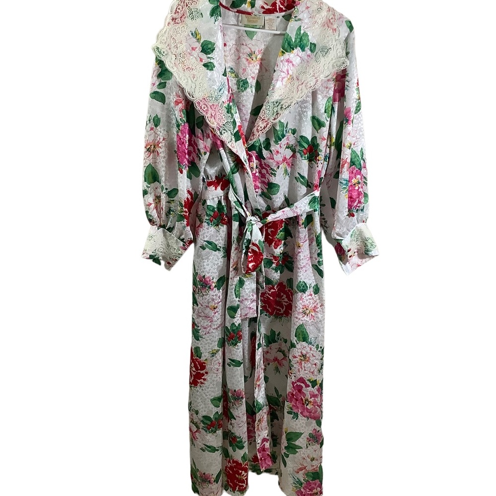 Victoria's Secret Size Medium Fun-  Floral Lace Trim Robe - Pink and Green